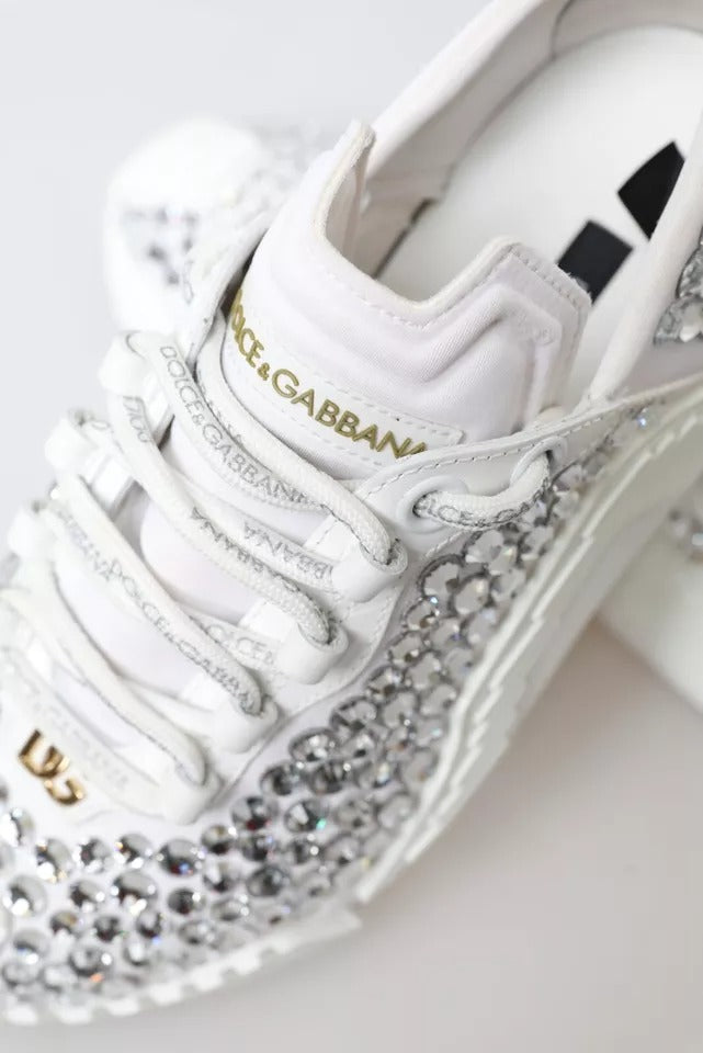 Dolce & Gabbana White NS1 Canvas Leather Embellished Sneakers Shoes