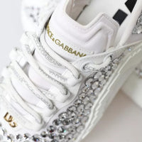 Dolce & Gabbana White NS1 Canvas Leather Embellished Sneakers Shoes