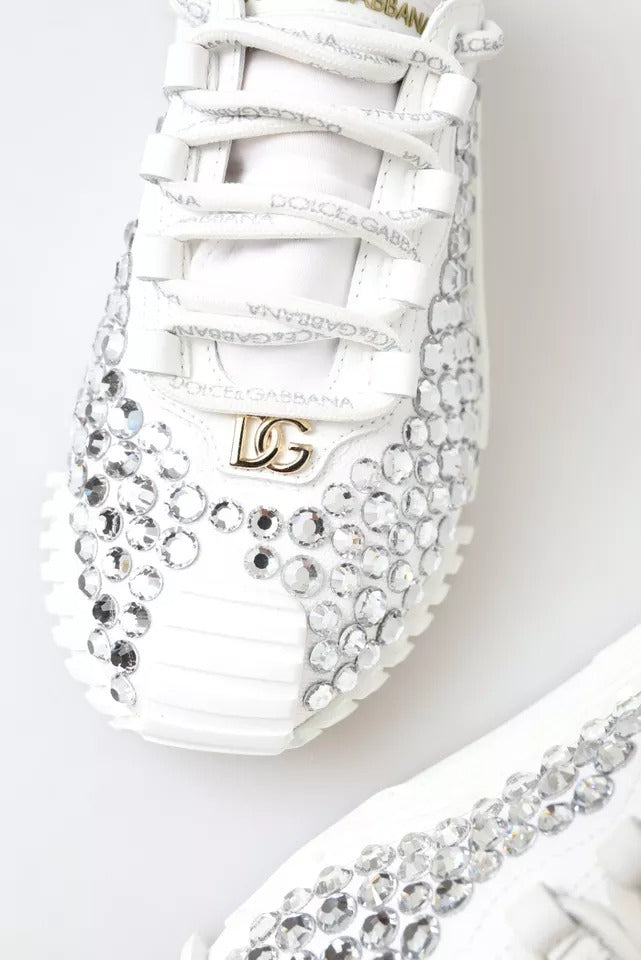 Dolce & Gabbana White NS1 Canvas Leather Embellished Sneakers Shoes