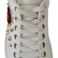 Dolce & Gabbana White Leather Gold Red Heart Sneakers Shoes