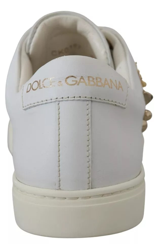 Dolce & Gabbana White Leather Gold Red Heart Sneakers Shoes