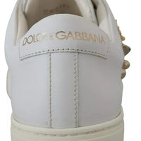 Dolce & Gabbana White Leather Gold Red Heart Sneakers Shoes