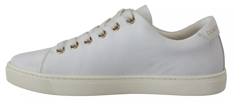 Dolce & Gabbana White Leather Gold Red Heart Sneakers Shoes