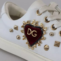 Dolce & Gabbana White Leather Gold Red Heart Sneakers Shoes