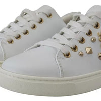 Dolce & Gabbana White Leather Gold Red Heart Sneakers Shoes