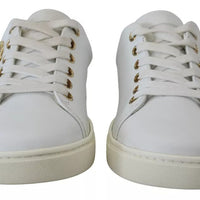 Dolce & Gabbana White Leather Gold Red Heart Sneakers Shoes