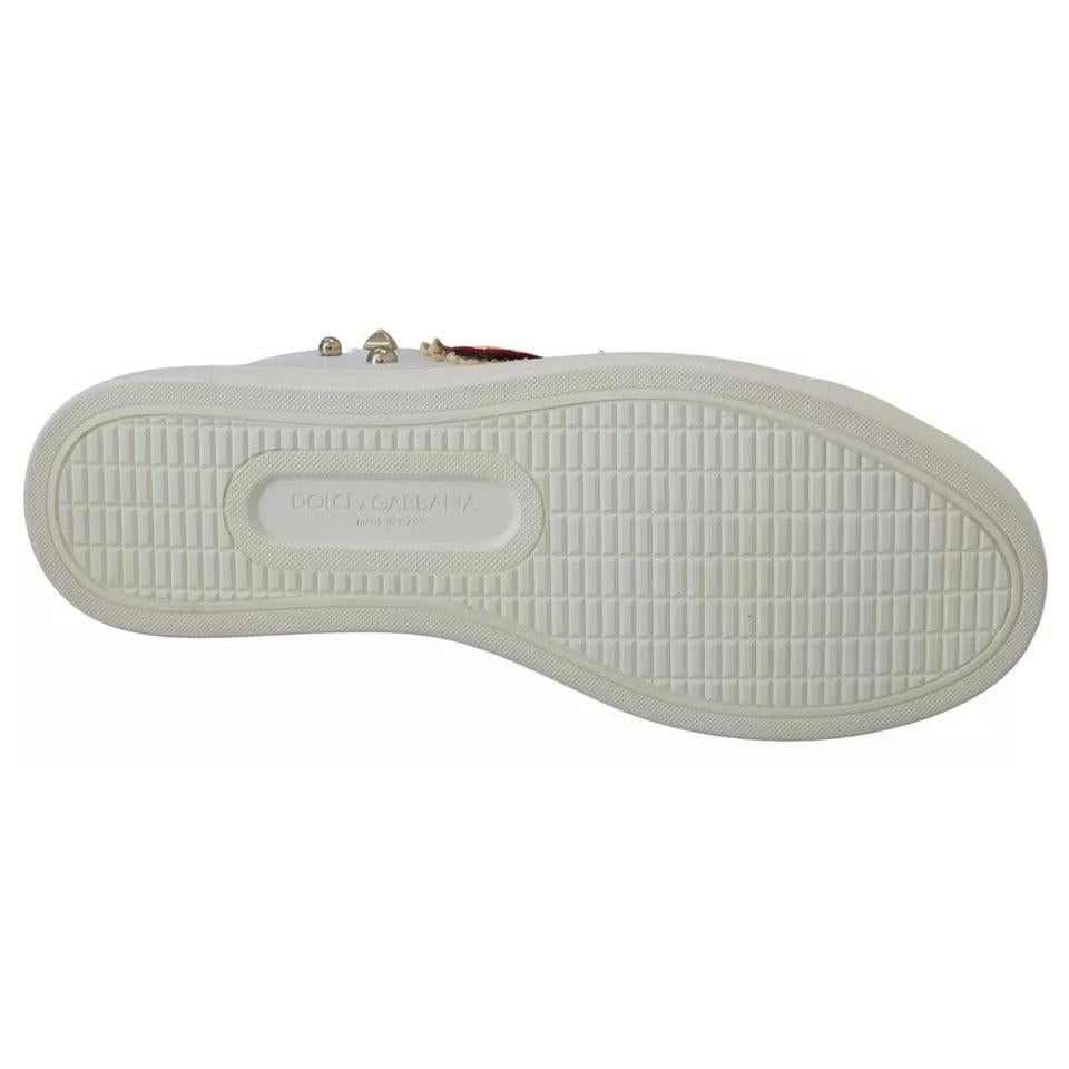Dolce &amp; Gabbana White Leather Gold Red Heart Sneakers Shoes