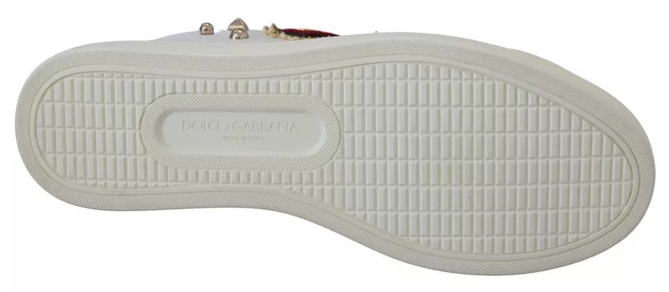 Dolce & Gabbana White Leather Gold Red Heart Sneakers Shoes