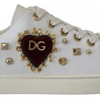 Dolce & Gabbana White Leather Gold Red Heart Sneakers Shoes