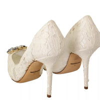 Dolce & Gabbana White Taormina Lace Crystal Heels Pumps Shoes