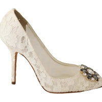 Dolce & Gabbana White Taormina Lace Crystal Heels Pumps Shoes