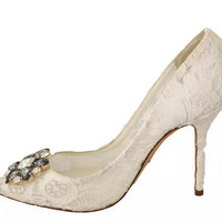 Dolce & Gabbana White Taormina Lace Crystal Heels Pumps Shoes