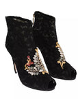 Dolce & Gabbana Black Crystal Lace Booties Stilettos Shoes
