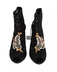Dolce & Gabbana Black Crystal Lace Booties Stilettos Shoes
