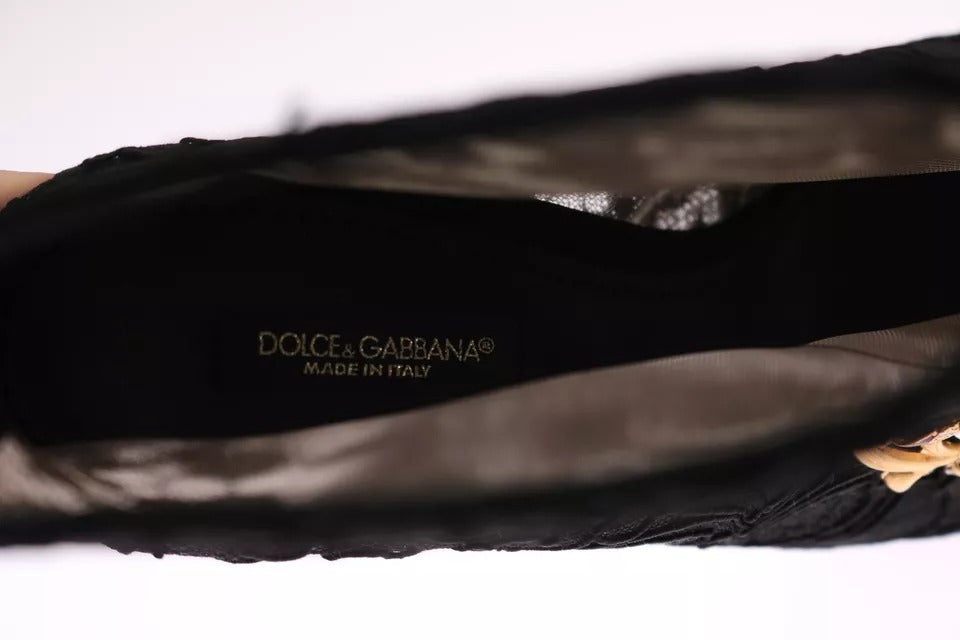 Dolce & Gabbana Black Crystal Lace Booties Stilettos Shoes