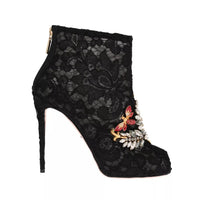 Dolce & Gabbana Black Crystal Lace Booties Stilettos Shoes