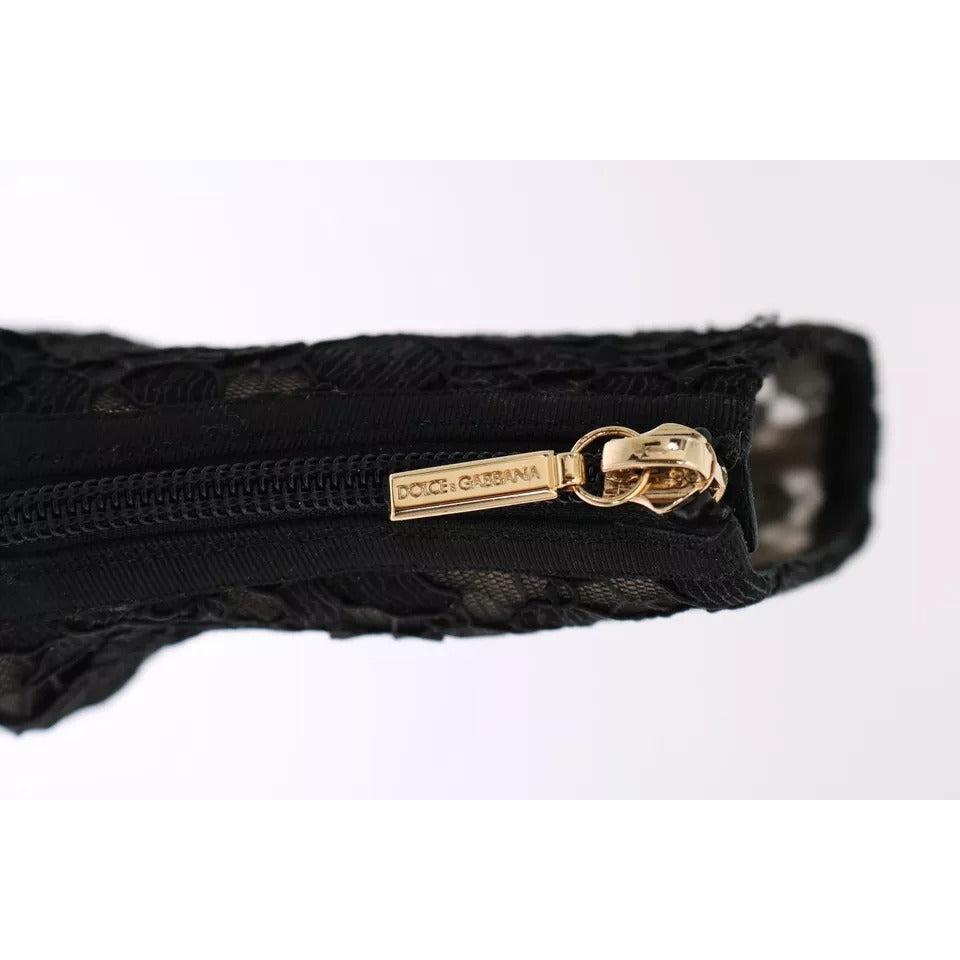 Dolce &amp; Gabbana Black Crystal Lace Booties Stilettos Shoes