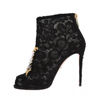 Dolce & Gabbana Black Crystal Lace Booties Stilettos Shoes