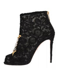 Dolce & Gabbana Black Crystal Lace Booties Stilettos Shoes
