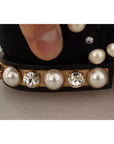 Dolce & Gabbana Black Lace Up Jewelled Formal Flats Shoes