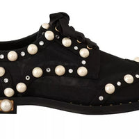 Dolce & Gabbana Black Lace Up Jewelled Formal Flats Shoes