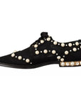 Dolce & Gabbana Black Lace Up Jewelled Formal Flats Shoes