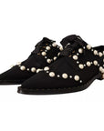 Dolce & Gabbana Black Lace Up Jewelled Formal Flats Shoes
