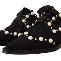 Dolce & Gabbana Black Lace Up Jewelled Formal Flats Shoes