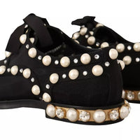 Dolce & Gabbana Black Lace Up Jewelled Formal Flats Shoes