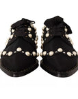 Dolce & Gabbana Black Lace Up Jewelled Formal Flats Shoes