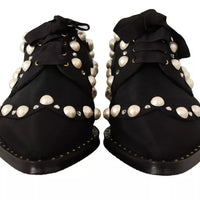 Dolce & Gabbana Black Lace Up Jewelled Formal Flats Shoes