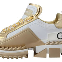 Dolce & Gabbana White Gold Leather Super Queen Shoes Sneakers