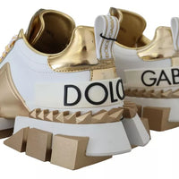 Dolce & Gabbana White Gold Leather Super Queen Shoes Sneakers