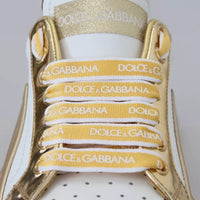 Dolce & Gabbana White Gold Leather Super Queen Shoes Sneakers