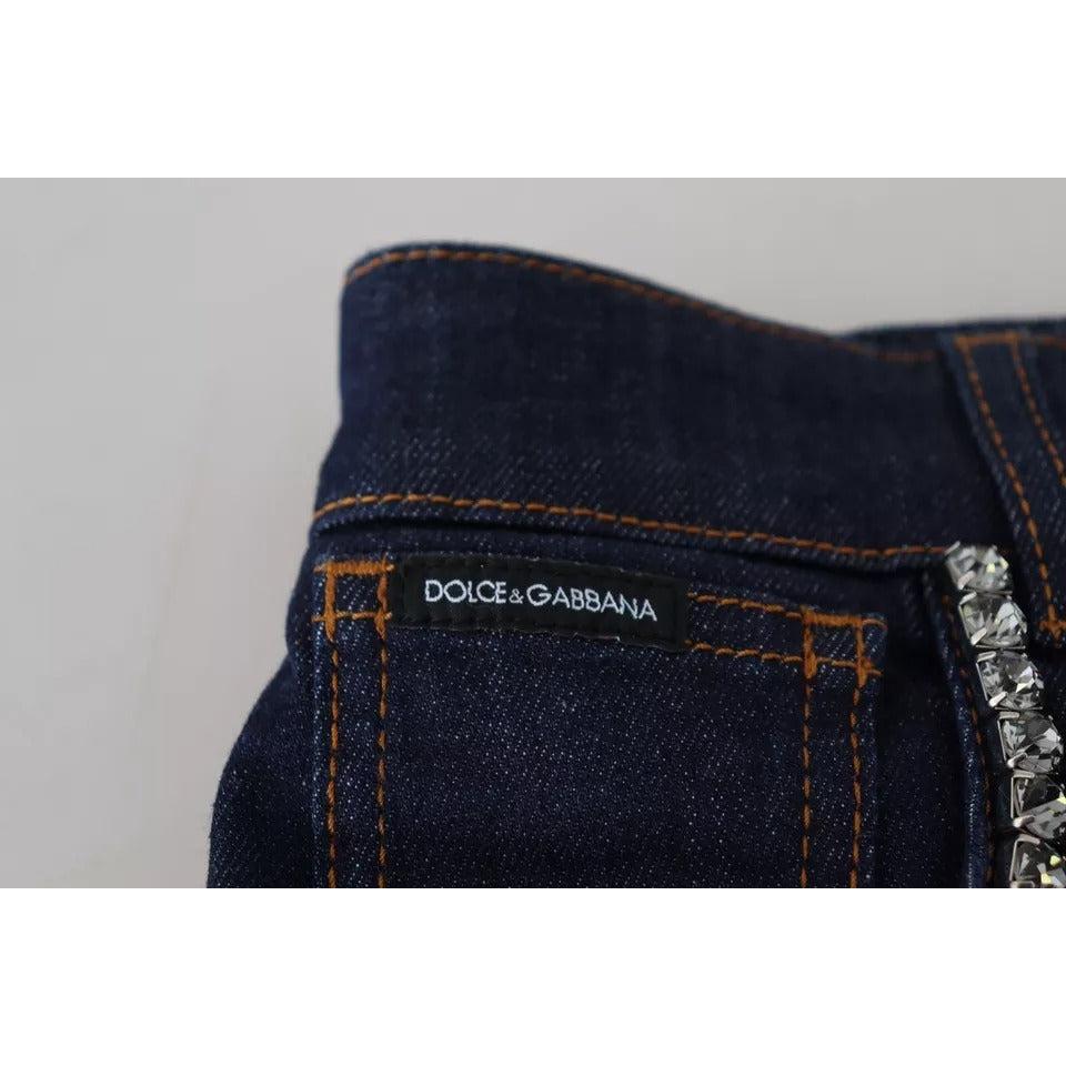 Dolce &amp; Gabbana Blue Denim Stretch Crystal Hot Pants Shorts