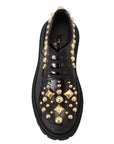 Dolce & Gabbana Black Leather Trekking Derby Embellished Shoes