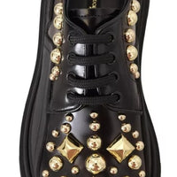 Dolce & Gabbana Black Leather Trekking Derby Embellished Shoes