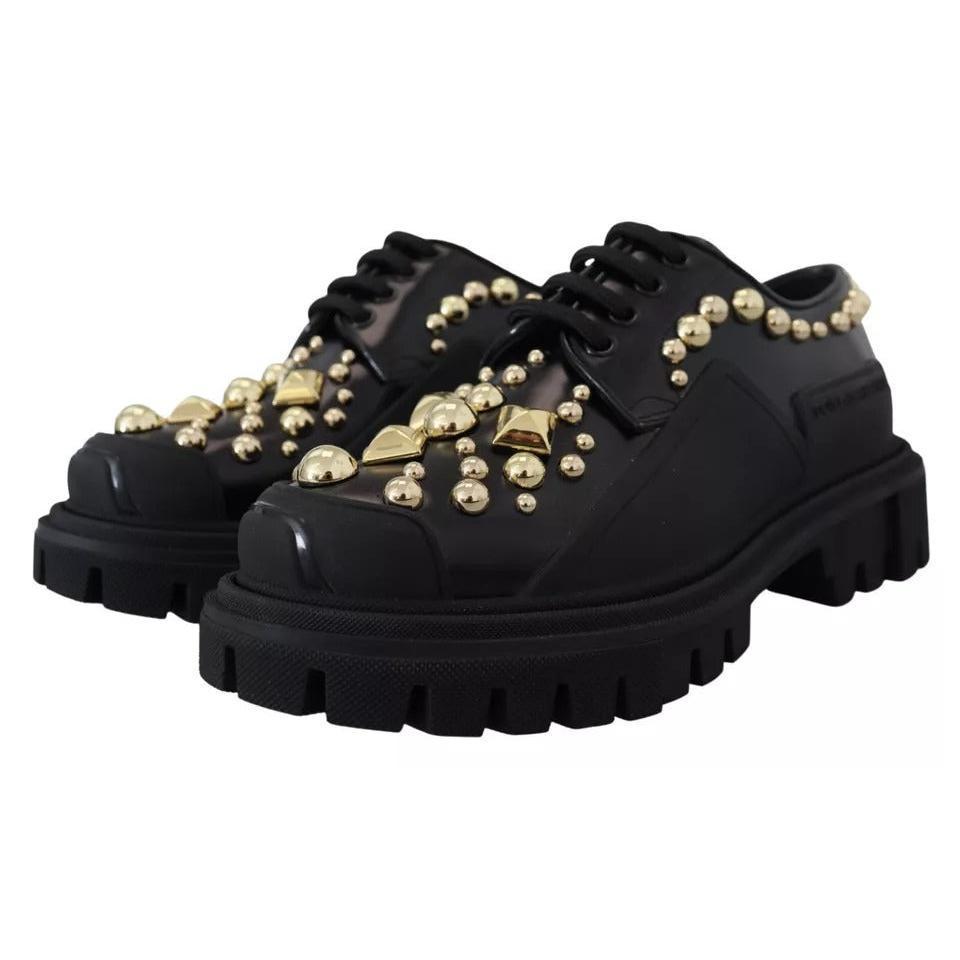 Dolce &amp; Gabbana Black Leather Trekking Derby Embellished Shoes