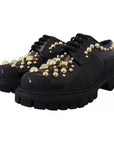 Dolce & Gabbana Black Leather Trekking Derby Embellished Shoes
