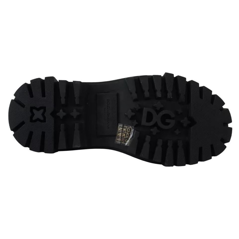 Dolce &amp; Gabbana Black Leather Trekking Derby Embellished Shoes