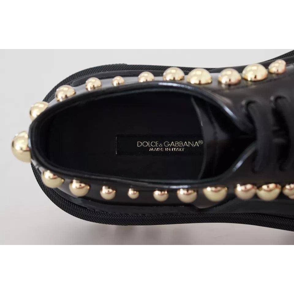 Dolce &amp; Gabbana Black Leather Trekking Derby Embellished Shoes