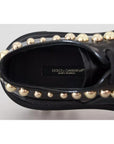 Dolce & Gabbana Black Leather Trekking Derby Embellished Shoes