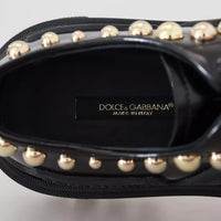 Dolce & Gabbana Black Leather Trekking Derby Embellished Shoes