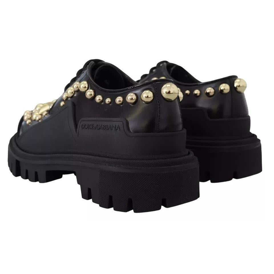Dolce &amp; Gabbana Black Leather Trekking Derby Embellished Shoes