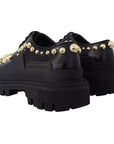 Dolce & Gabbana Black Leather Trekking Derby Embellished Shoes