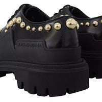 Dolce & Gabbana Black Leather Trekking Derby Embellished Shoes