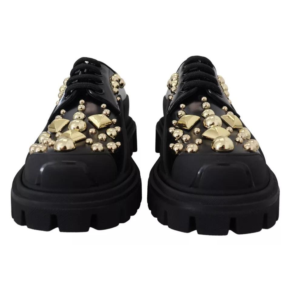 Dolce &amp; Gabbana Black Leather Trekking Derby Embellished Shoes