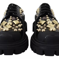 Dolce & Gabbana Black Leather Trekking Derby Embellished Shoes