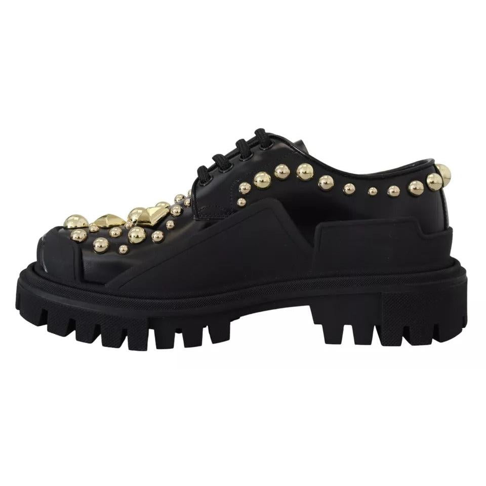 Dolce &amp; Gabbana Black Leather Trekking Derby Embellished Shoes