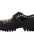 Dolce & Gabbana Black Leather Trekking Derby Embellished Shoes